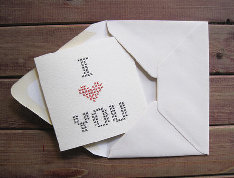 Embroidered "I <3 You" Card