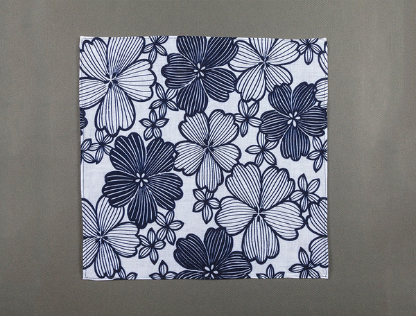Indigo and White Flowers Pocket Square Faburiq