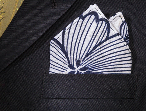 Indigo and White Flowers Pocket Square