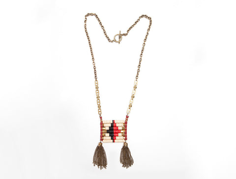 Maroon & Beige Native Pendant Necklace