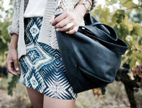 12 Juillet Noon - Medium Leather Tote Bag (Black)