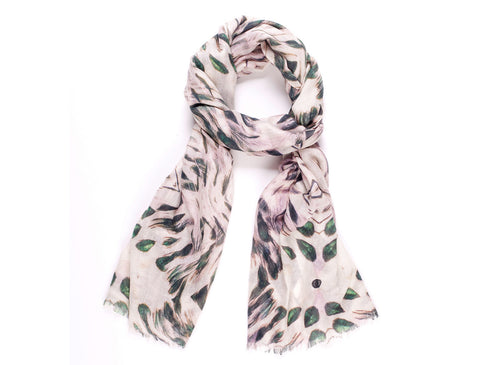 Ivory Green Cashmere Silk Scarf