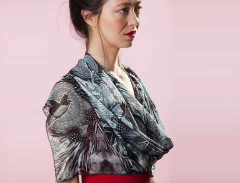 Black and White Bird Printed Scarf