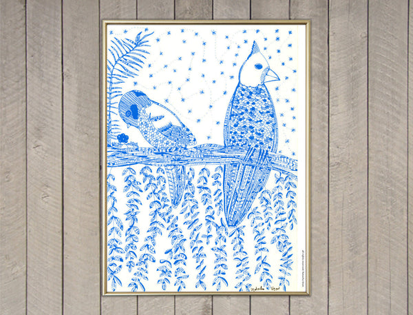 "Blue Birds Thinking" Screen Print