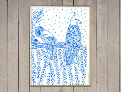 "Blue Birds Thinking" Screen Print