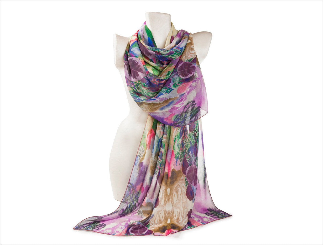 Brown and Purple Floral Printed Scarf