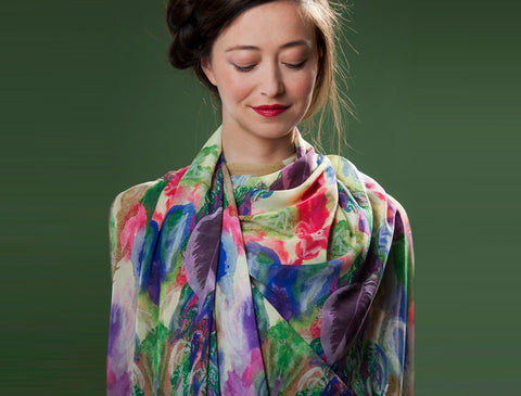 Brown and Purple Floral Printed Scarf