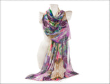 Brown and Purple Floral Printed Scarf