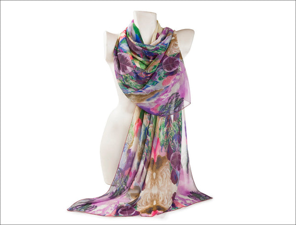 Brown and Purple Floral Printed Scarf