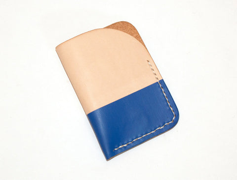 Leather Card Case - Natural/Blue