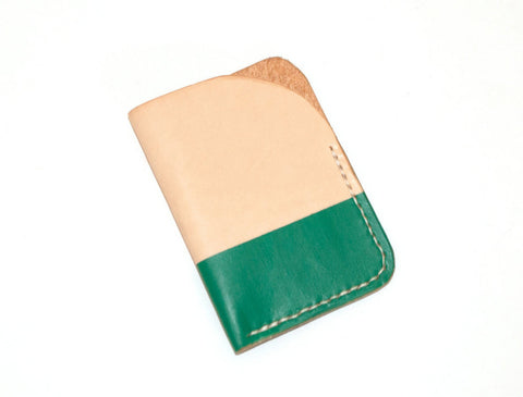 Leather Card Case - Natural/Green