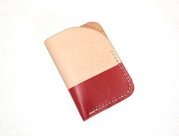 Leather Card Case - Natural/Red