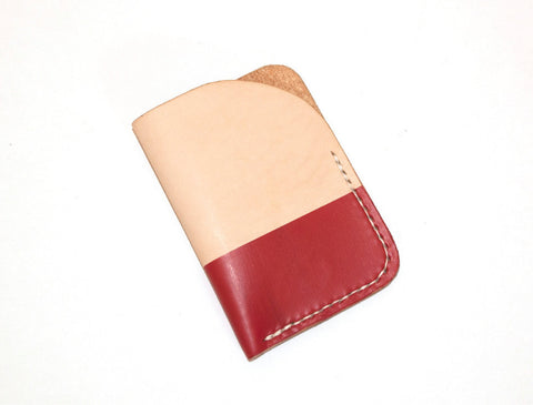 Leather Card Case - Natural/Red