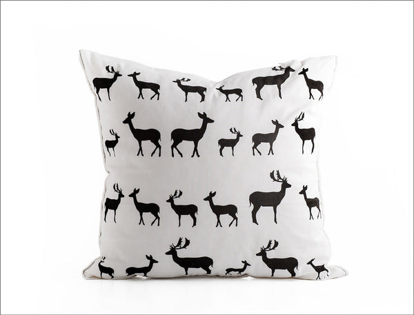 Handmade Black & White Deer Pillow Cover