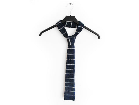 Blue Knitted Necktie With White Stripes