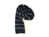 Blue Knitted Necktie With White Stripes