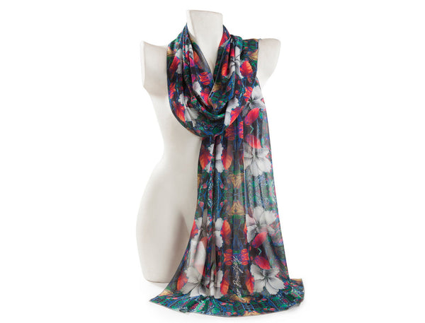 Grey Flowers Printed Scarf