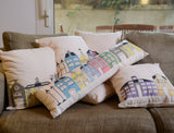 Pompaleh Blue, Yellow + Purple Dutch Street Scene Decorative Pillow