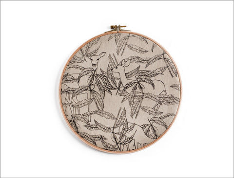 Handmade Hoop Art: Deer and Doe in the Leaves