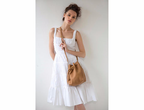 BROWN LEATHER BUCKET BAG