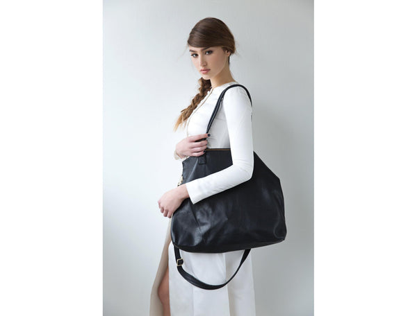 Black Large Leather Tote Bag