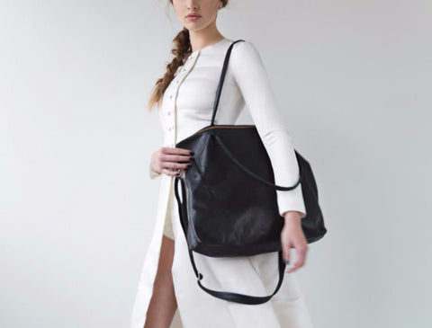 Black Large Leather Tote Bag