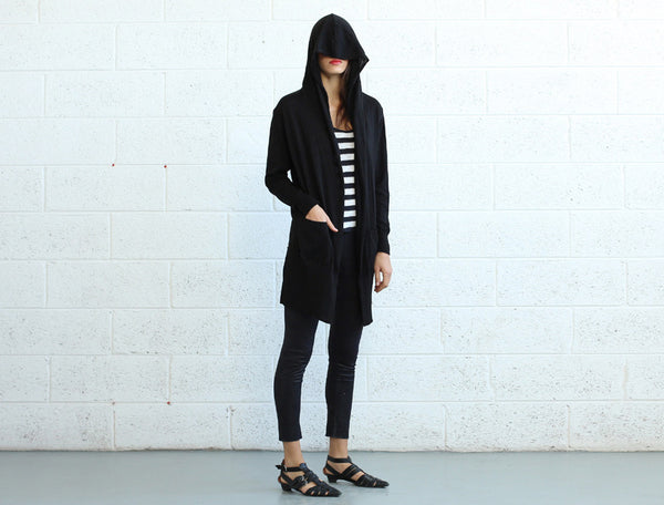 Long Knitted Cardigan, Black Naftul