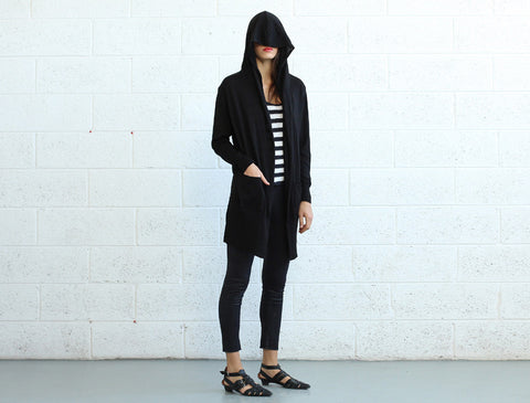 Long Knitted Cardigan, Black