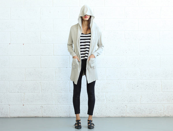 Long Knitted Cardigan, Ivory Naftul