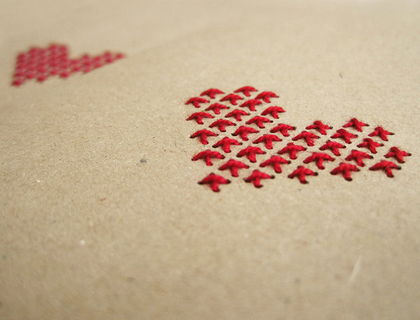 Hand stitched A5 A6 Notebooks. Set of 2 sizes, Red Cross stitch heart