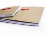 Hand stitched A5 A6 Notebooks. Set of 2 sizes, Red Cross stitch heart