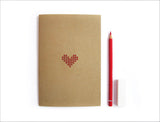 Cross stitch A5 Heart Notebook. Hand stitched Red Heart
