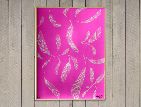 "Flash Pink Feathers" Screen Print