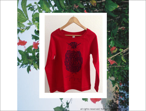 Big Owl on a Red Pullover