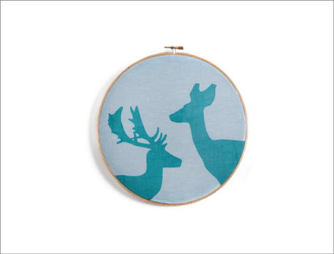 Handmade Hoop Art: Turquoise Deer and Doe