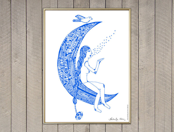 "Woman Sitting on the Moon" Screen Print