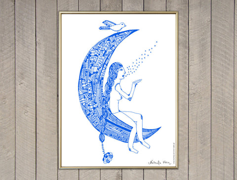 "Woman Sitting on the Moon" Screen Print