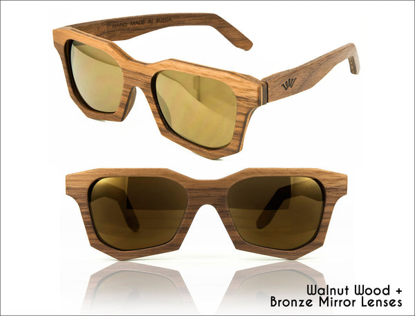 Handmade Zarubka Wood Sunglasses With Mirror Lenses